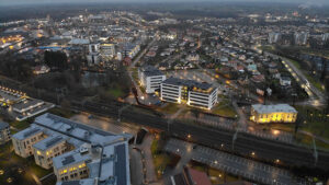 Skövde Science City och Science Park Skövde, Mariesjö, Högskolan i Skövde ovanifrån