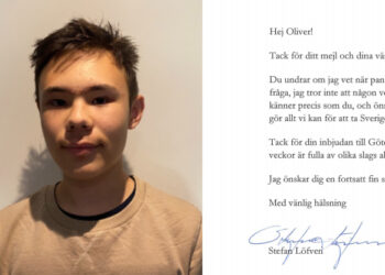 Oliver, 14 från Götene fick brev från statsministern