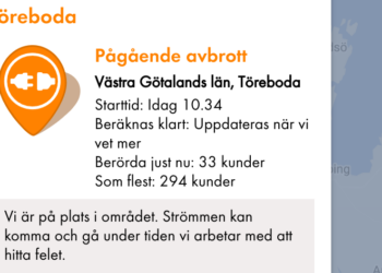 Strömlöst i Töreboda – 294 kunder berördes som mest
