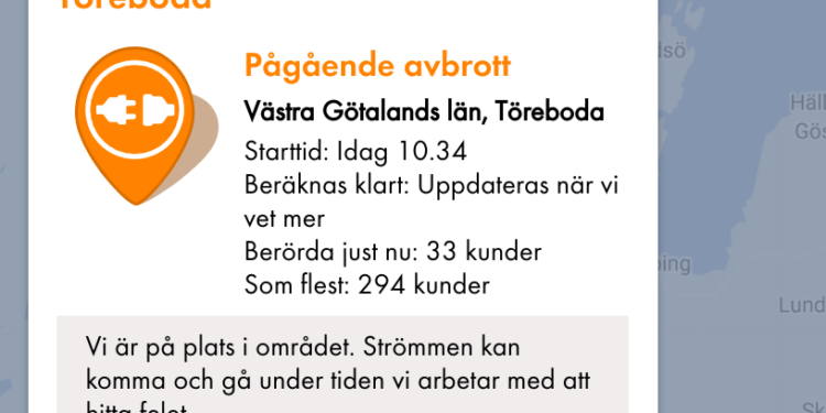 Strömlöst i Töreboda – 294 kunder berördes som mest