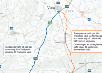 E20 ombyggnad – Södergående trafik leds om