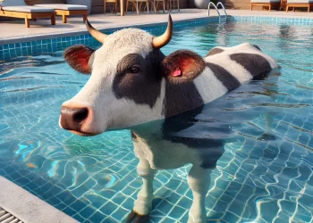 Ko tog sig ett dopp i swimming pool – 112 larmades