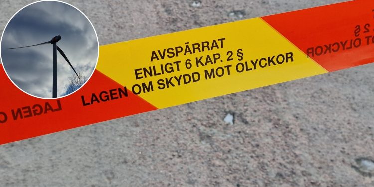 Avspärrat vid vindkraftverket som tappat en vinge.